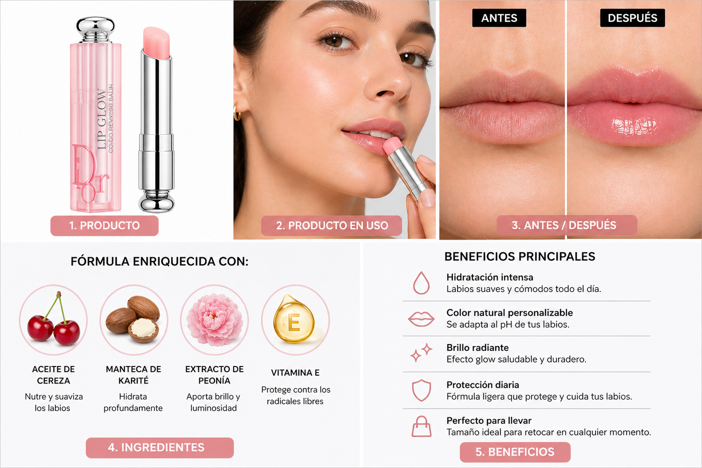 Bálsamo Labial Premium – Color Natural Hidratante Dior Addict Lip Glow