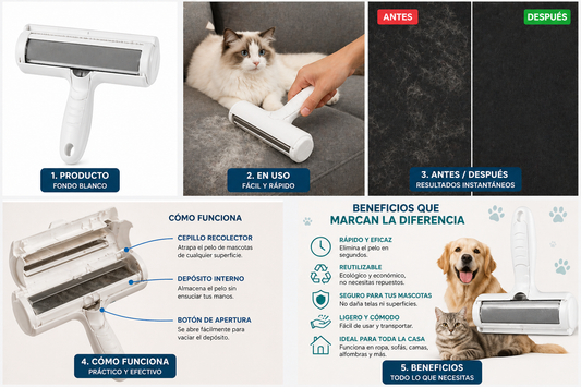 Removedor de Pelos para Mascotas – Reutilizable y Eficaz