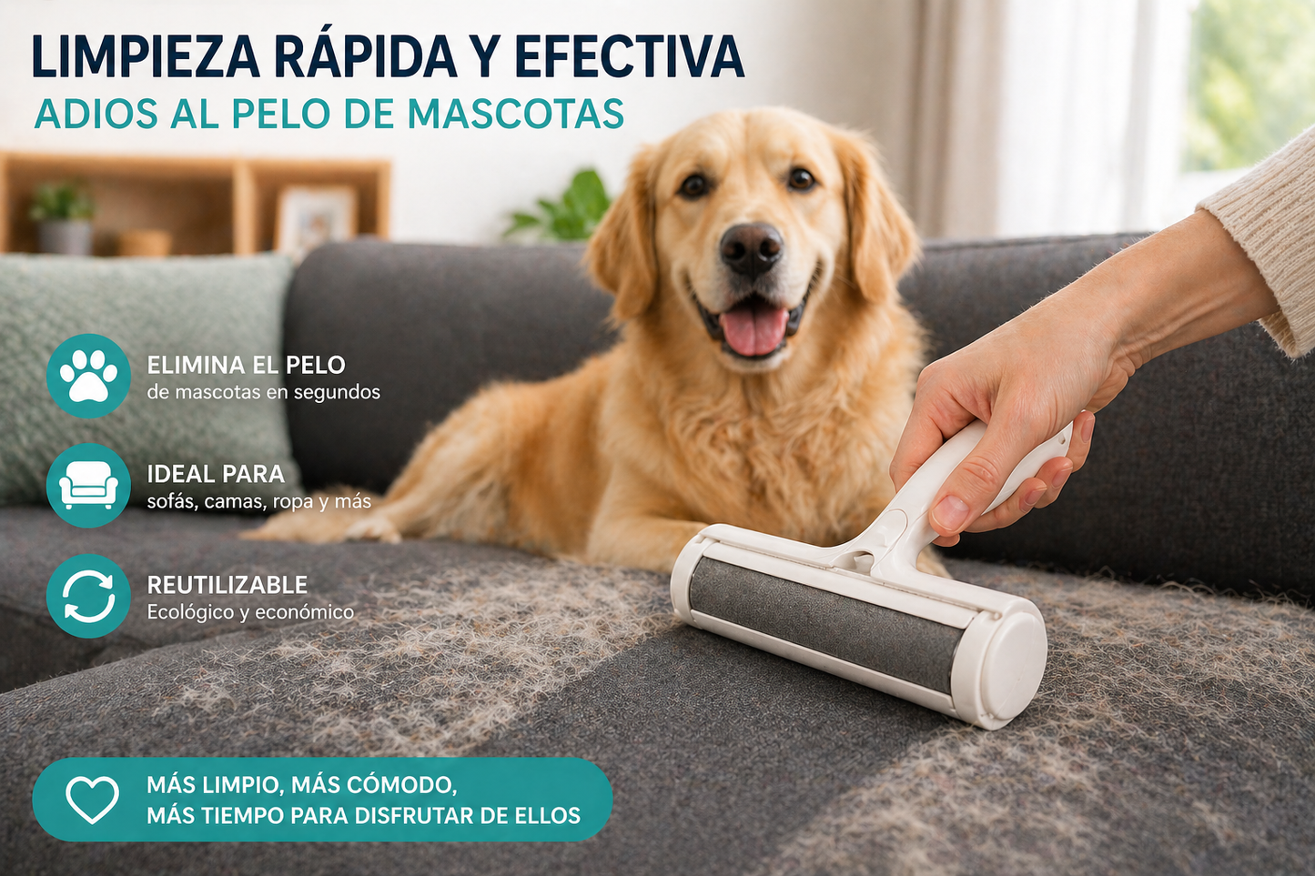 Removedor de Pelos para Mascotas – Reutilizable y Eficaz